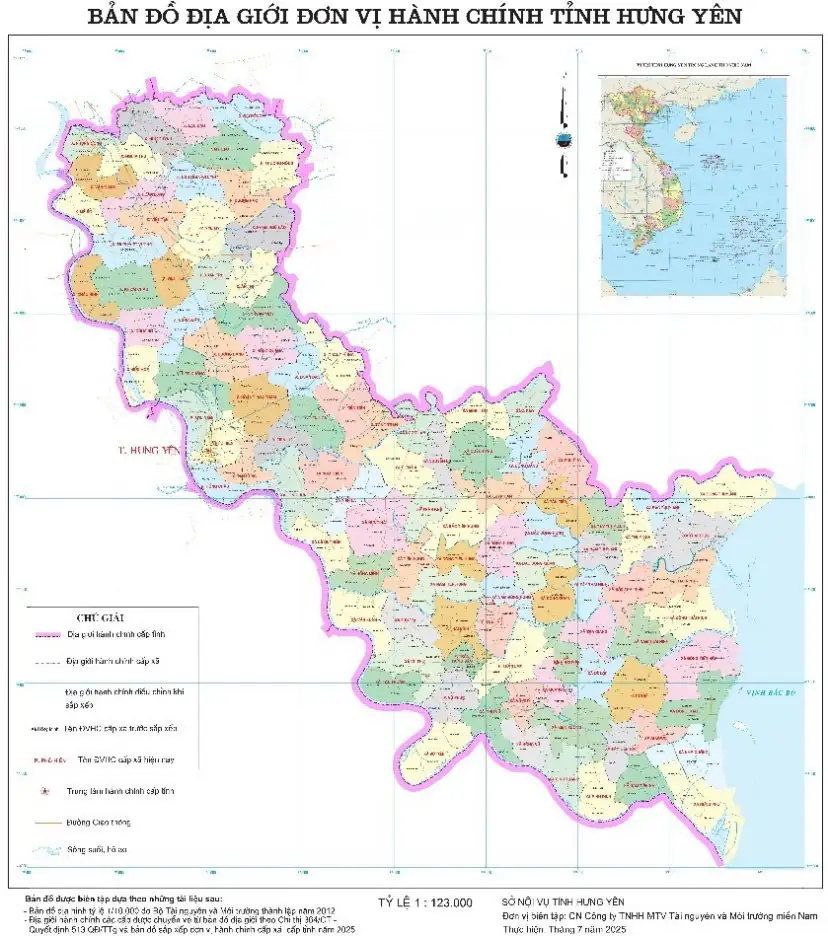 Bản đồ tỉnh Hưng Yên mới từ ngày 01/07/2025 với 104 xã phường. Nguồn: Sở Nội vụ Tỉnh Hưng Yên